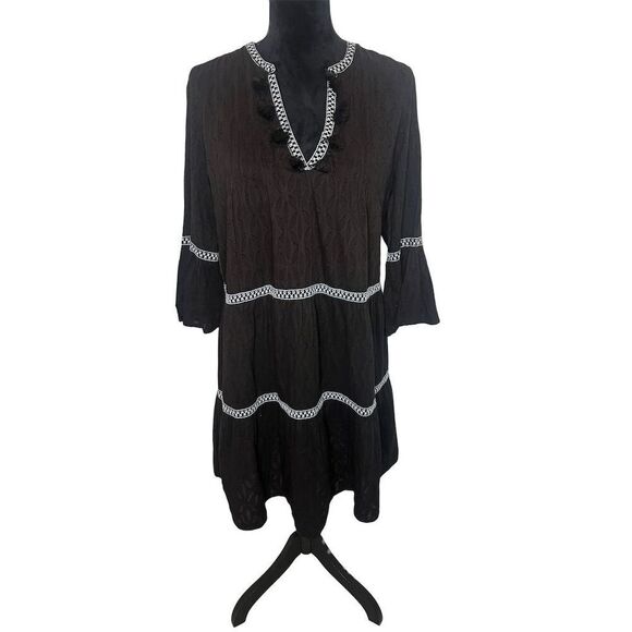 NWT TOMMY BAHAMA EMBROIDERED TIERED COTTON TASSEL BLACK DRESS WOMENS SIZE SMALL - Picture 8 of 12
